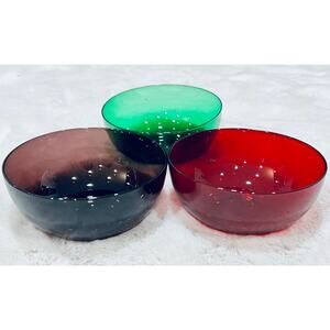 Set of 12 Beautiful Vintage Colorful Glass Bowls: Green, Purple Amethyst & Red